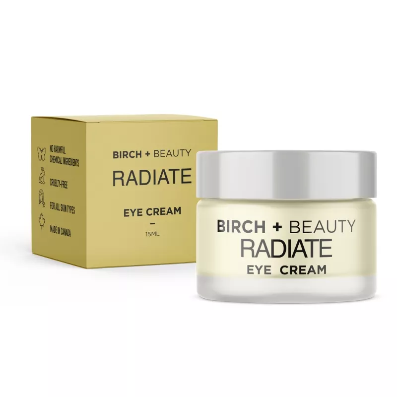 Birch + Beauty Radiate Eye Cream - 15ml, cruelty-free, suitable for all skin types, made in Canada.